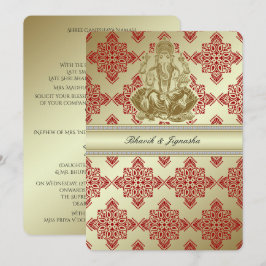 Inbjudan till Red and Guld indisk Damask Wedding