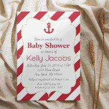 Inbjudan till Red and Guld Nautical Baby Shower