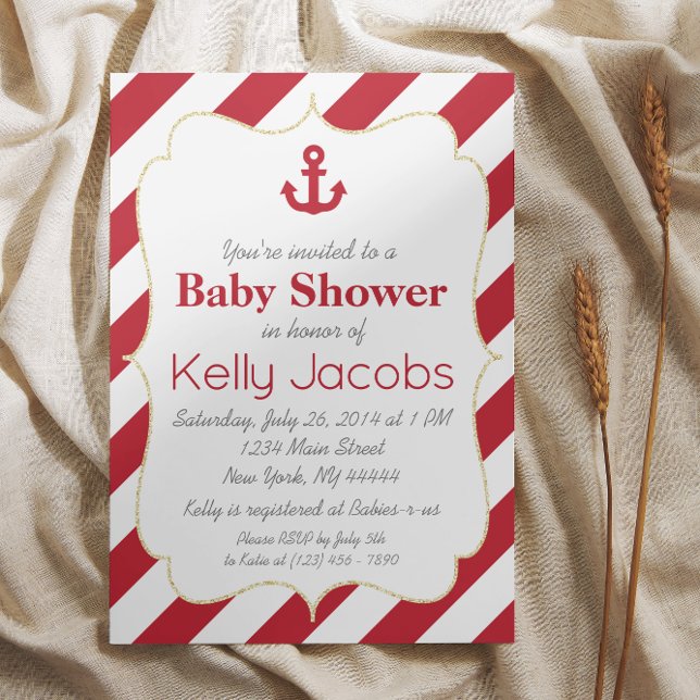 Inbjudan till Red and Guld Nautical Baby Shower (Skapare uppladdad)
