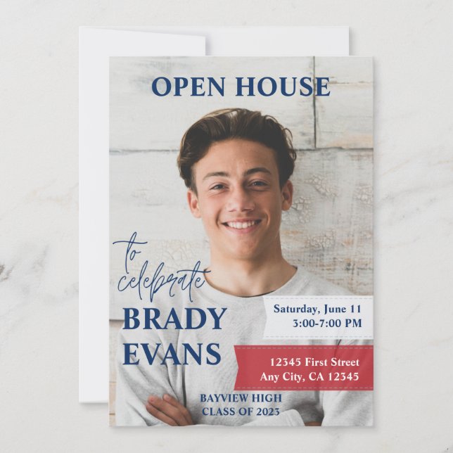 Inbjudan till Red and Navy Photo Studentfest (Framsida)