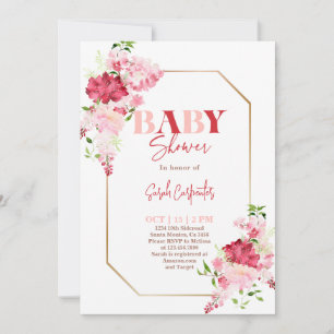 Inbjudan till Red and Rosa Flower Baby Shower