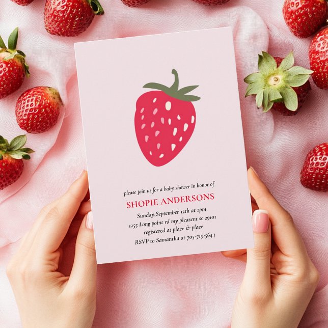 Inbjudan till Red and Rosa Strawberry Baby Shower (Skapare uppladdad)