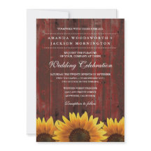 Inbjudan till Red Barn Wood Rustic Solrosbröllop