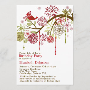 Inbjudan till Red Bird Whimsical Winter Birthday