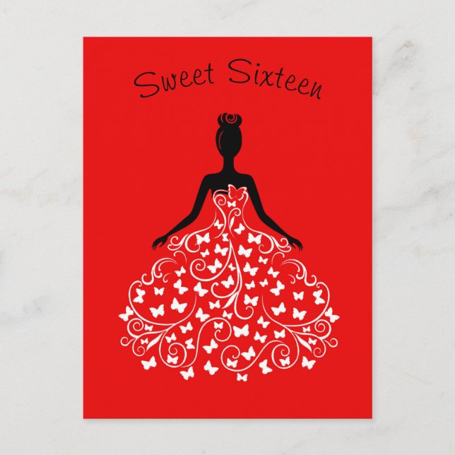 Inbjudan till Red Black Butterfly Gown Sweet sixte (Framsida)