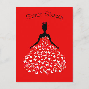 Inbjudan till Red Black Butterfly Gown Sweet sixte Vykort