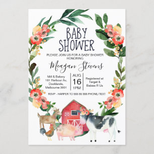Inbjudan till Red Blommigt Boskap Baby Shower