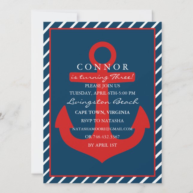Inbjudan till Red & Blue Anchor Birthday (Framsida)