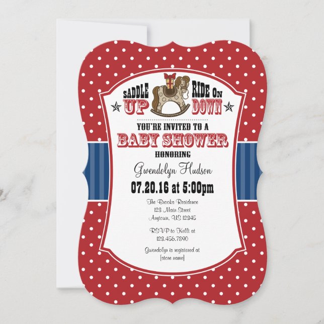 Inbjudan till Red Blue Cowboy Baby Shower (Framsida)