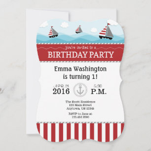 Inbjudan till Red Blue Nautical Birthday