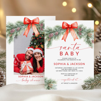 Inbjudan till Red Bow-jultomten för babyskor