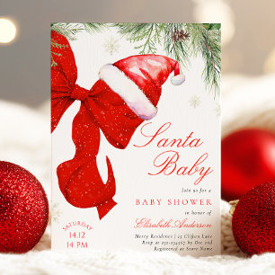 Inbjudan till Red Bow Santa Baby Shower