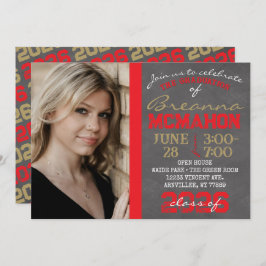 Inbjudan till Red & Bronze Guld Chalkboard Student