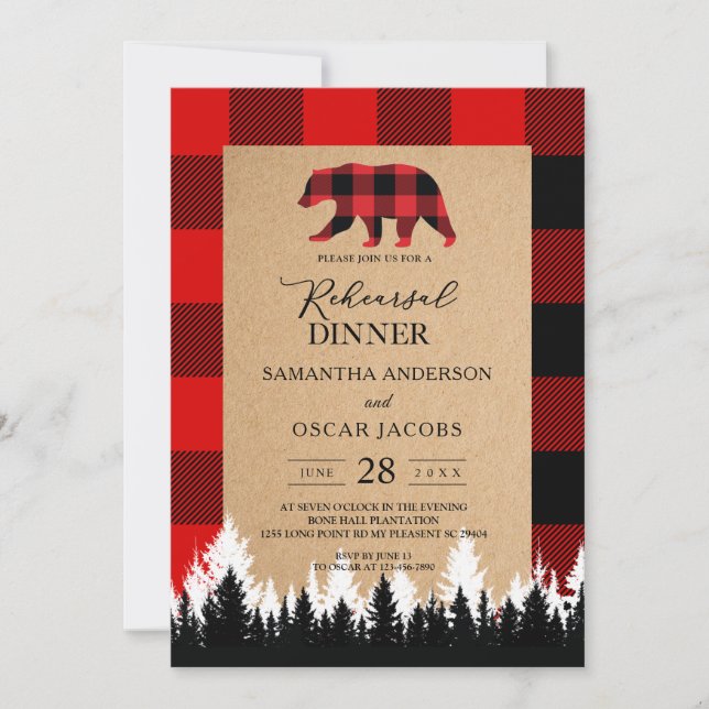 Inbjudan till Red Buffalo Plaid Vintage Craft (Framsida)