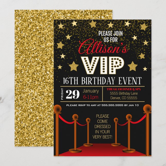 Inbjudan till Red Carpet Birthday (Fram/baksida)
