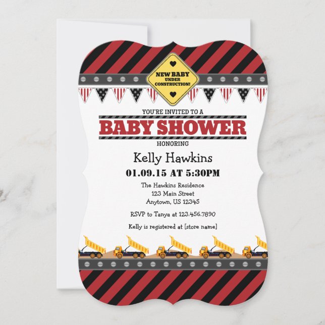 Inbjudan till Red Construction Baby Shower (Framsida)