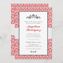 Inbjudan till Red Damask Pattern Photo Studenten