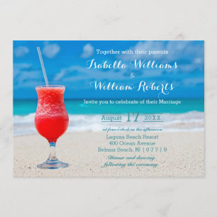 Inbjudan till Red Drink Ocean Beach Wedding