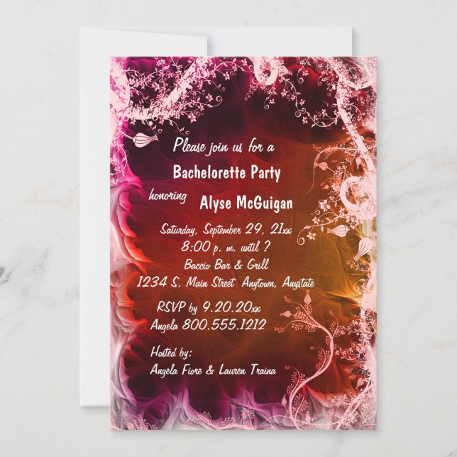 Inbjudan till Red Fire Blommigt Bachelorette Party (Framsida)