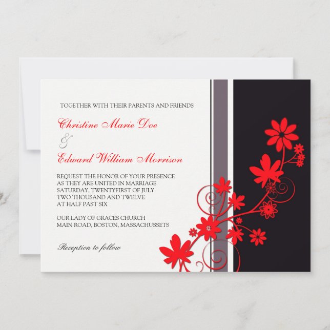 Inbjudan till Red Flower Wedding (Framsida)