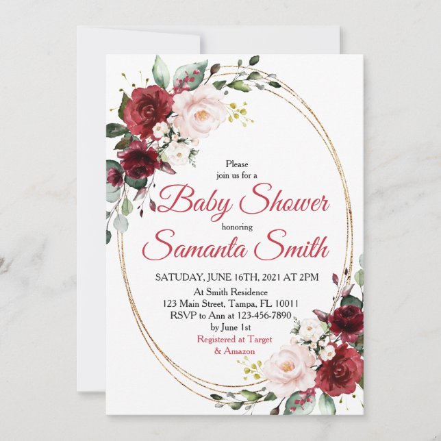 Inbjudan till Red Flowers Baby Shower (Framsida)