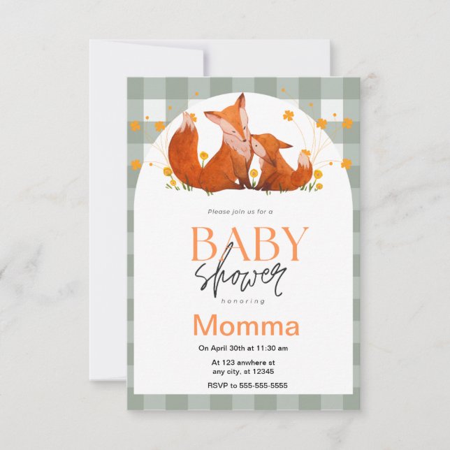Inbjudan till Red Fox Baby Shower (Framsida)