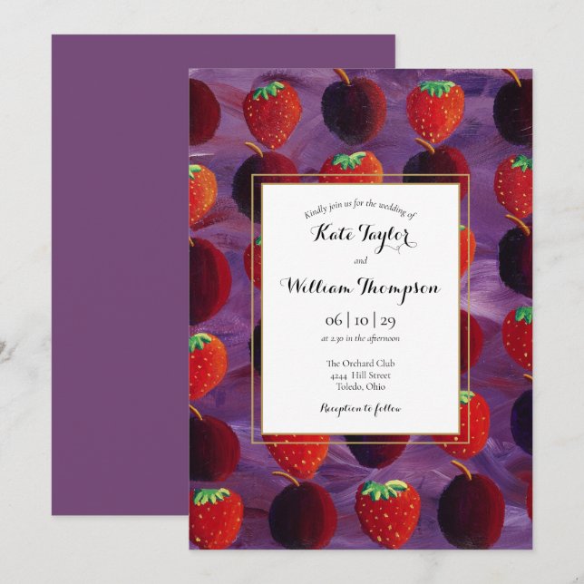 Inbjudan till Red Fruits Land Elegant bröllop (Fram/baksida)