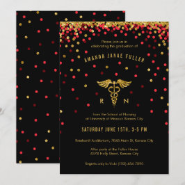 Inbjudan till Red & Guld Confetti Nursing Studente