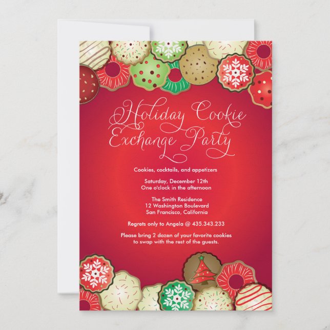 Inbjudan till Red Helgdag Cookie Exchange Party (Framsida)