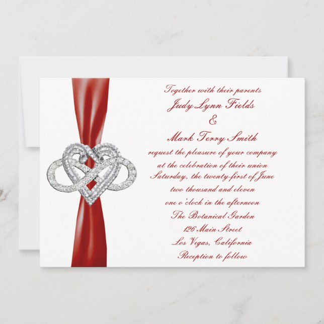 Inbjudan till Red Infinity Heart Wedding (Framsida)