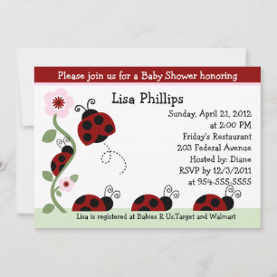 Inbjudan till Red Ladybug och Flower Baby Shower