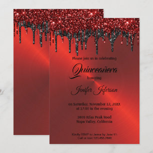 Inbjudan till Red Metic glitter Quinceanera