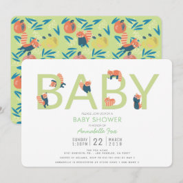 Inbjudan till Red Panda Lime Green Baby Shower