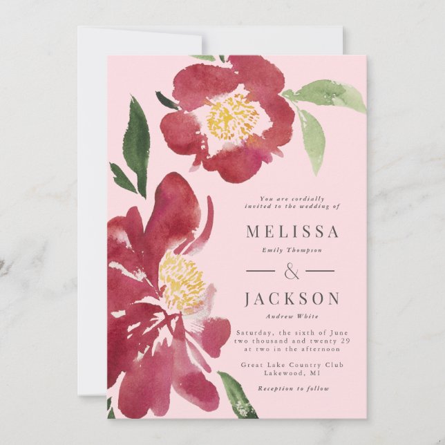  inbjudan till Red Peonies Wedding (Framsida)