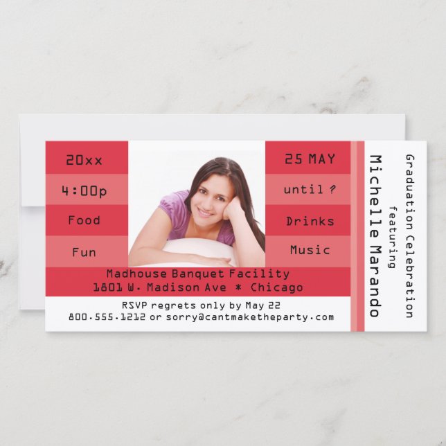 Inbjudan till Red Photo Admission Biljett Party (Framsida)