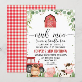 Inbjudan till Red Play Foliage Farm Animal Birthda