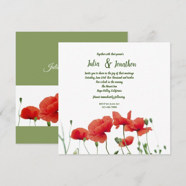 Inbjudan till Red Poppies Personligt bröllp (Fram/baksida)