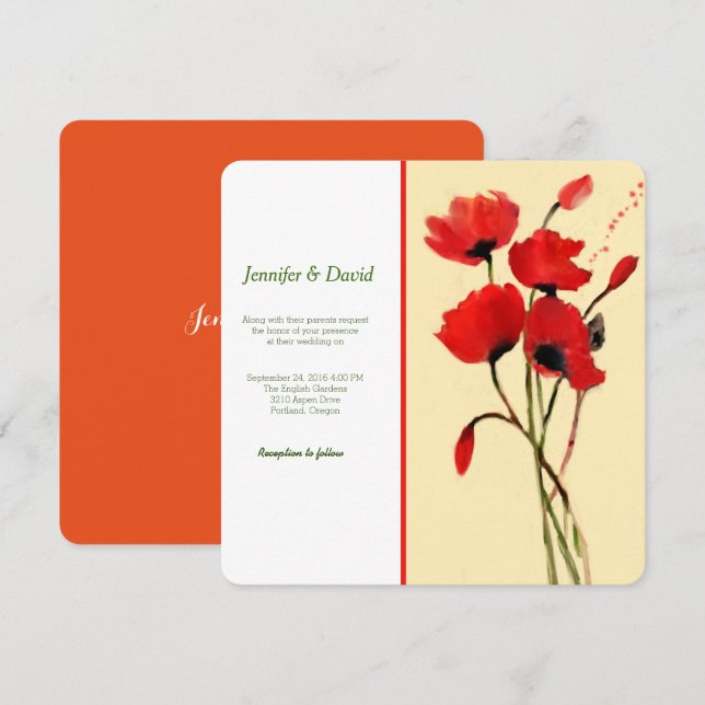 Inbjudan till Red Poppies Watercolor Personligt br (Fram/baksida)