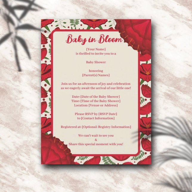 Inbjudan till Red Poppy Baby Bloom Shower (Skapare uppladdad)