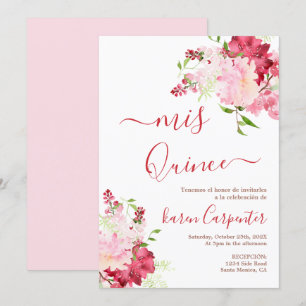 Inbjudan till Red rosa-blomman Quinceanera