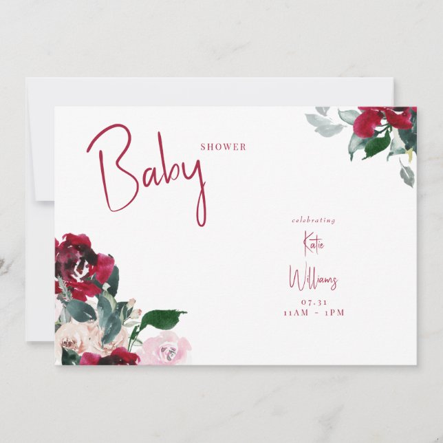 Inbjudan till Red & Rosa Blommigt Baby Shower (Framsida)
