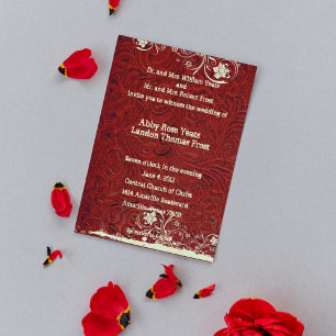 Inbjudan till Red Tooled Leather och Snöre Wedding