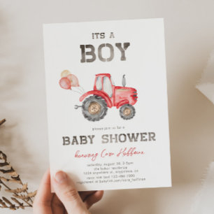 Inbjudan till Red Tractor Baby Shower
