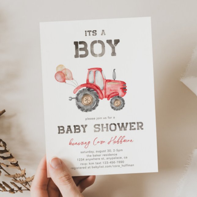Inbjudan till Red Tractor Baby Shower (Skapare uppladdad)