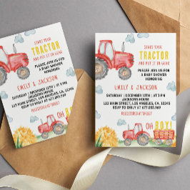 Inbjudan till Red Tractor Födelsedagsfest Baby Sho