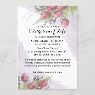 Inbjudan till Red Tulip Watercolor Memorial