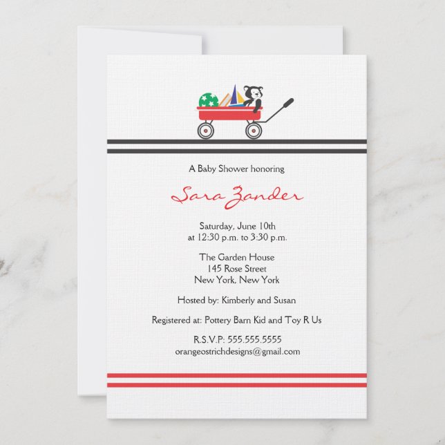 Inbjudan till Red Wagon Baby Shower (Framsida)
