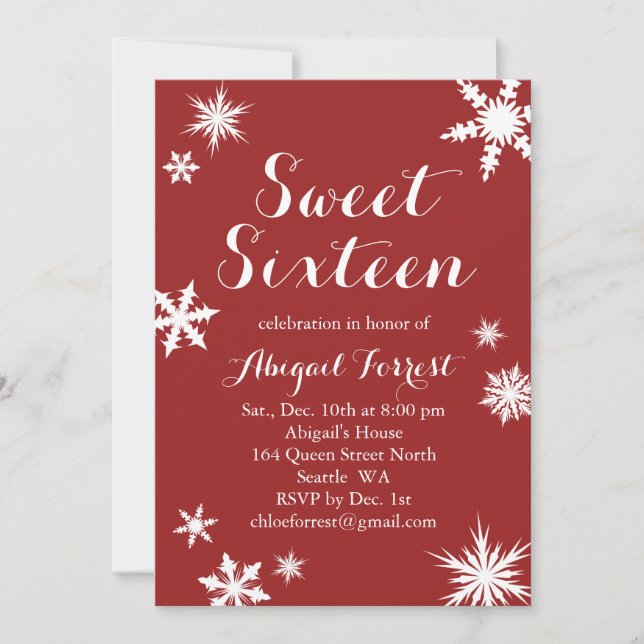 Inbjudan till Red Winter-Sweet sixteen (Framsida)