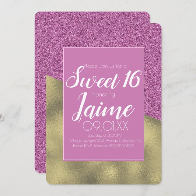 Inbjudan till regnbåge i Sweet sixteen och Glitter (Fram/baksida)