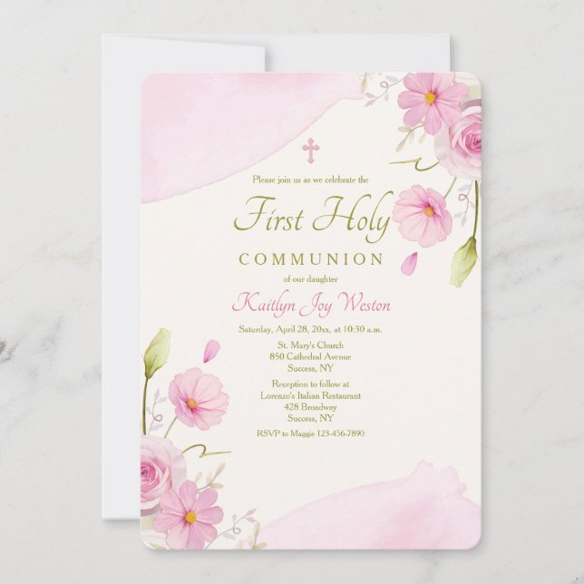 Inbjudan till Religiösa av rosa Blommigt (Framsida)
